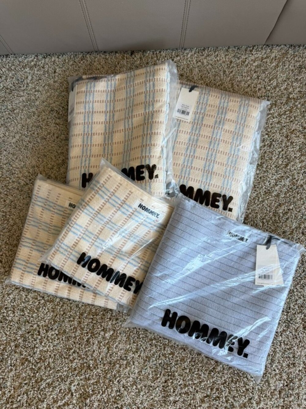 NWT Hommey Bath Towels Hand Towels & Bath Mat Bundle Sandstone/Cornflower